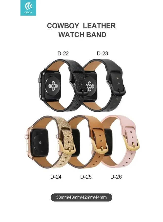Devia Cowboy Genuine Leather Watch Band for Smartwatch - Adjustable Replacement Wrist Band Strap Compatible for Apple Watches - Brown - Image 2