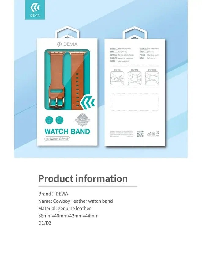 Devia Cowboy Genuine Leather Watch Band for Smartwatch - Adjustable Replacement Wrist Band Strap Compatible for Apple Watches - Brown - Image 3
