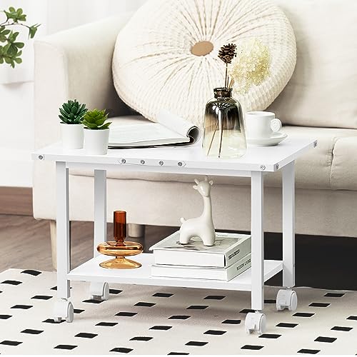 Lerliuo Under Desk Printer Stand, 2-Tier Industrial Mobile Printer Table with Storage Shelf and Steel Frame, Rolling Printer Cart Holder with Lockable Wheels for Home, Office (White) - Image 2