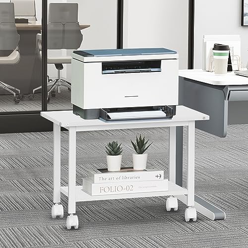 Lerliuo Under Desk Printer Stand, 2-Tier Industrial Mobile Printer Table with Storage Shelf and Steel Frame, Rolling Printer Cart Holder with Lockable Wheels for Home, Office (White) - Image 4