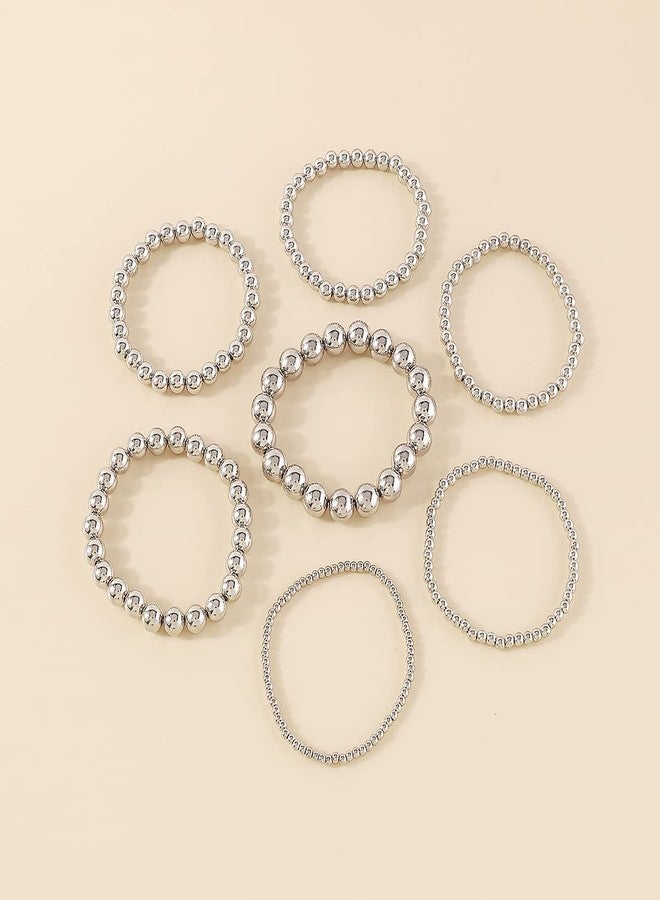 Sither مجموعة أساور خرز سيثير 7 قطع للنساء - حزمة أساور خرز بوهيمية - أساور عتيقة رقيقة - مجوهرات لحفلة الهالوين - هدية عيد الميلاد (فضي) - Image 5