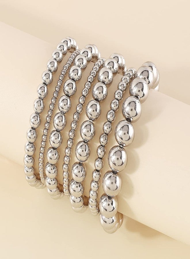 Sither مجموعة أساور خرز سيثير 7 قطع للنساء - حزمة أساور خرز بوهيمية - أساور عتيقة رقيقة - مجوهرات لحفلة الهالوين - هدية عيد الميلاد (فضي) - Image 4