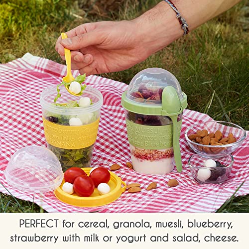 Crystalia Yogurt Parfait Cups for Breakfast, Oatmeal or Fruit Container, Snack Bowl and Spoon for Lunch Box, Portable & Reusable, 2 PCs (Green & Yellow) - Image 4