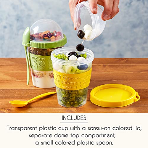 Crystalia Yogurt Parfait Cups for Breakfast, Oatmeal or Fruit Container, Snack Bowl and Spoon for Lunch Box, Portable & Reusable, 2 PCs (Green & Yellow) - Image 3
