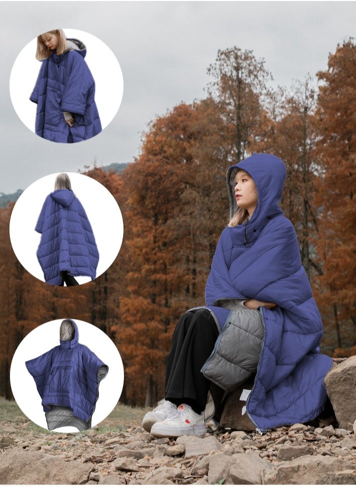 XiuWoo Wearable Camping Blanket, Lightweight Waterproof Sleep Bag, Multifunctional Warm Travel Quilt, Compact Wearable Poncho, Lazy Lounge Cotton Blanket with Detachable Hood for Camping, Hiking  - Image 1