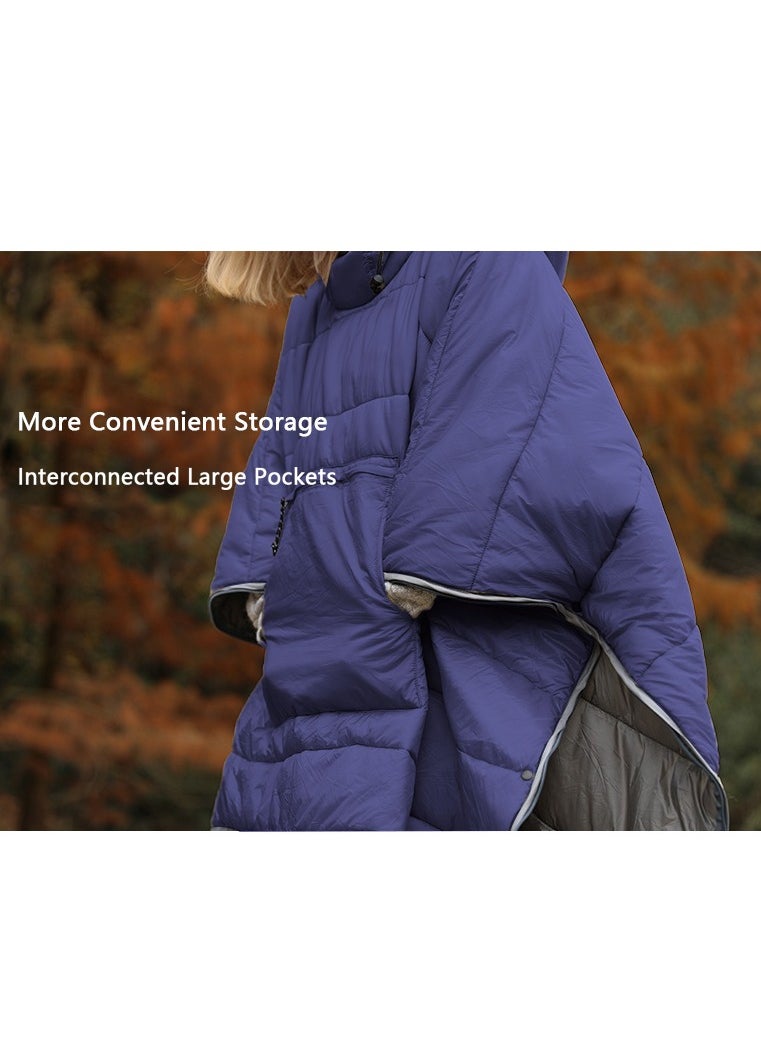 XiuWoo Wearable Camping Blanket, Lightweight Waterproof Sleep Bag, Multifunctional Warm Travel Quilt, Compact Wearable Poncho, Lazy Lounge Cotton Blanket with Detachable Hood for Camping, Hiking  - Image 5