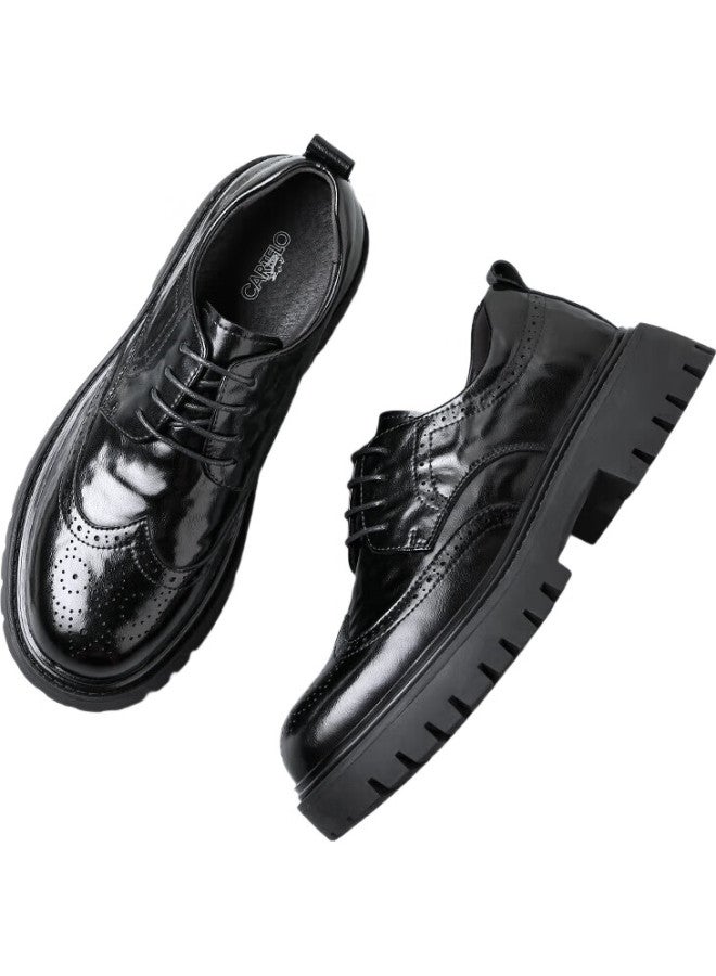 CARTELO British Men'S Brogue Leather Shoes Thick-Soled Height-Increasing Business Casual Leather Shoes Breathable Cowhide Shoes Men 9961 Black 43 - Image 2