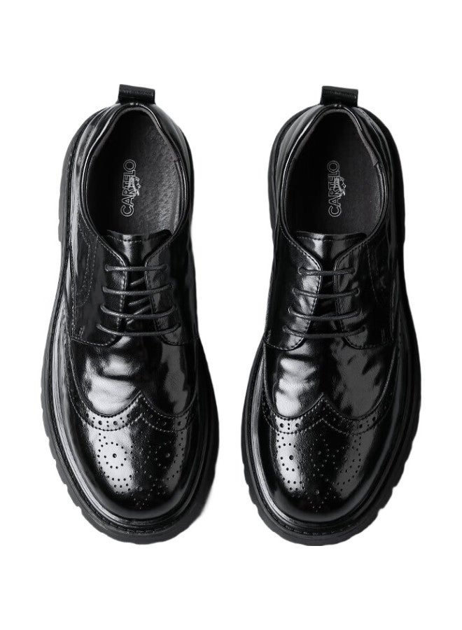 CARTELO British Men'S Brogue Leather Shoes Thick-Soled Height-Increasing Business Casual Leather Shoes Breathable Cowhide Shoes Men 9961 Black 43 - Image 3