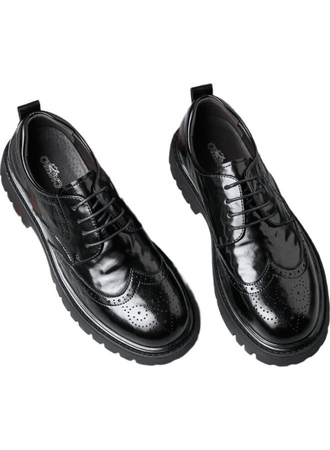 CARTELO British Men'S Brogue Leather Shoes Thick-Soled Height-Increasing Business Casual Leather Shoes Breathable Cowhide Shoes Men 9961 Black 43 - Image 1