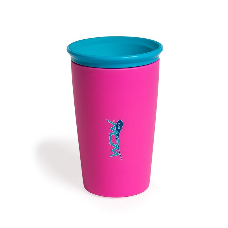 Wow Cup for Kids Original 360 Sippy Cup Pink with Blue Lid 9 oz
