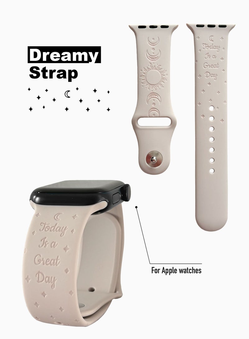“Dreamy” Engraved Silicone Band for Apple Watch – Soft & Breathable Strap, Ultra-Light, Compatible with Apple Watch Series 1-9 42mm, 44mm, 45mm, & 46mm - Image 1
