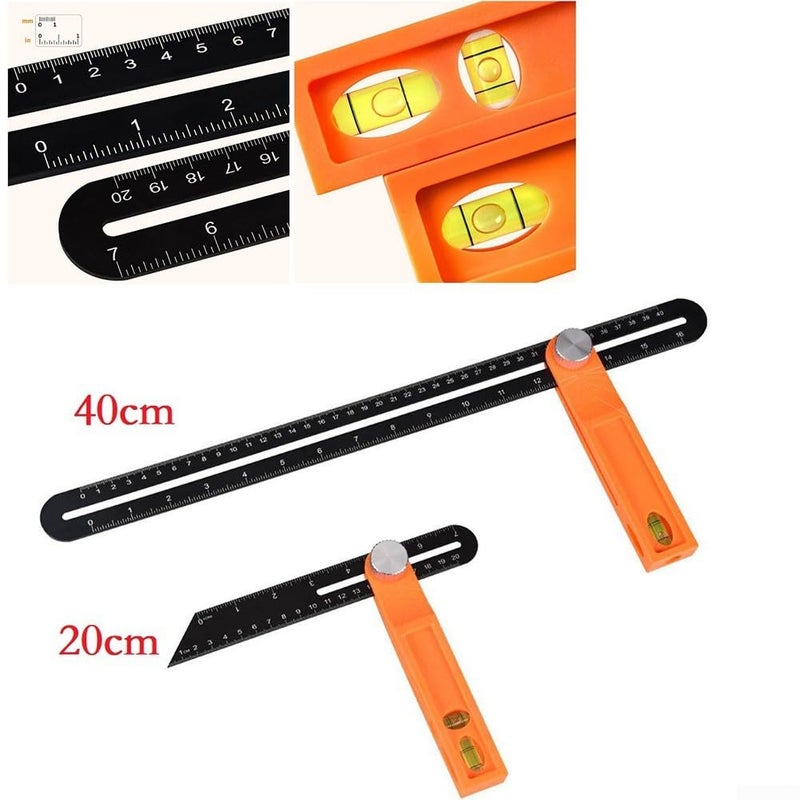 40cm Aluminum Alloy Angle Ruler Set With Tri Square Sliding T Bevel And Level Ruler For Woodworking Construction - Image 4