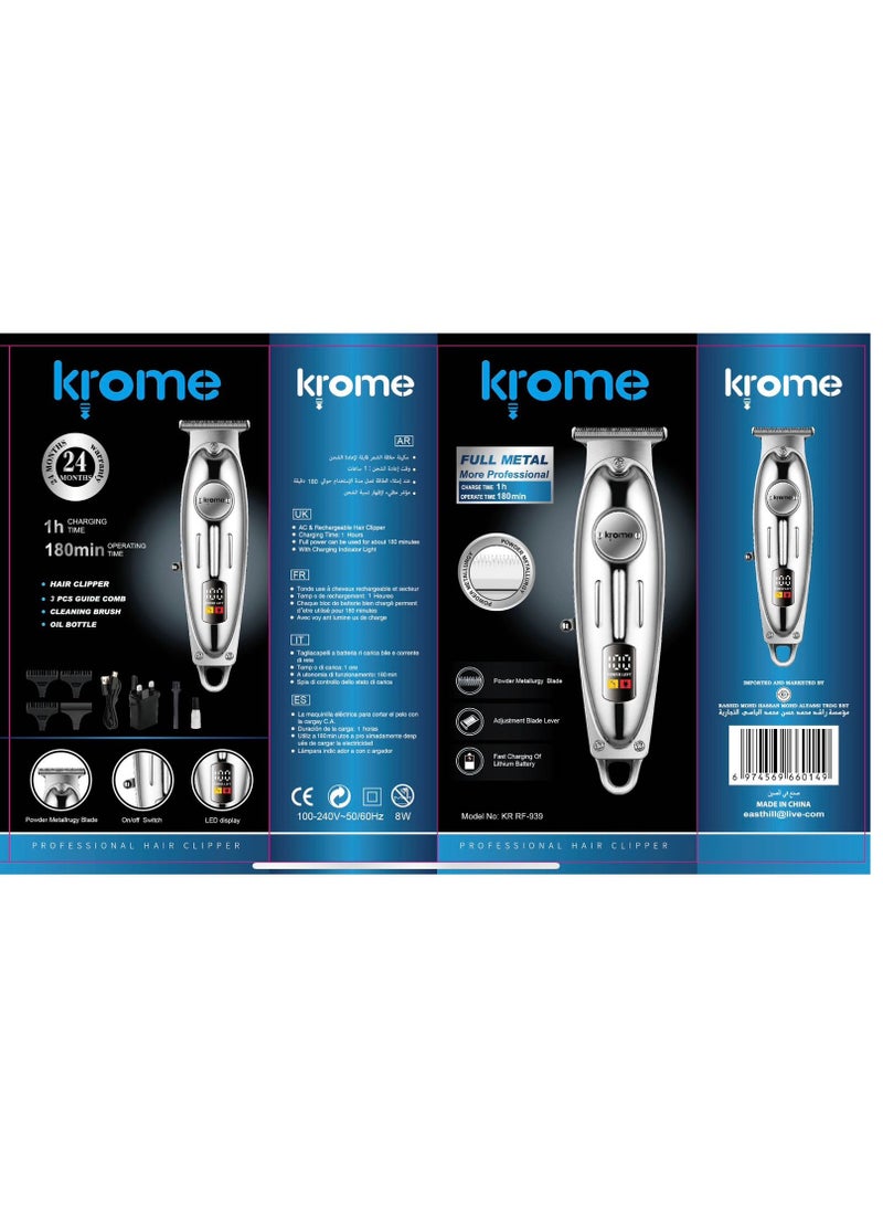 كروم ماكينة حلاقة احترافية عالية الجودة للشعر واللحية KR -939