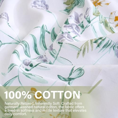 Cozaline 100% Cotton Duvet Cover Set King Size Vintage Chic Style Green Floral Duvet Cover Lightweight Floral Bedding Set with Zipper Closure for All Season, Exquisite, Ultra Soft - Image 3