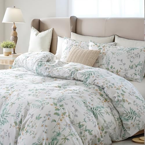 Cozaline 100% Cotton Duvet Cover Set King Size Vintage Chic Style Green Floral Duvet Cover Lightweight Floral Bedding Set with Zipper Closure for All Season, Exquisite, Ultra Soft - Image 5