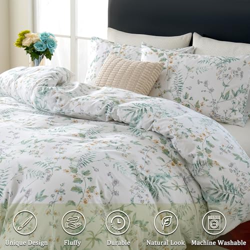 Cozaline 100% Cotton Duvet Cover Set King Size Vintage Chic Style Green Floral Duvet Cover Lightweight Floral Bedding Set with Zipper Closure for All Season, Exquisite, Ultra Soft - Image 2
