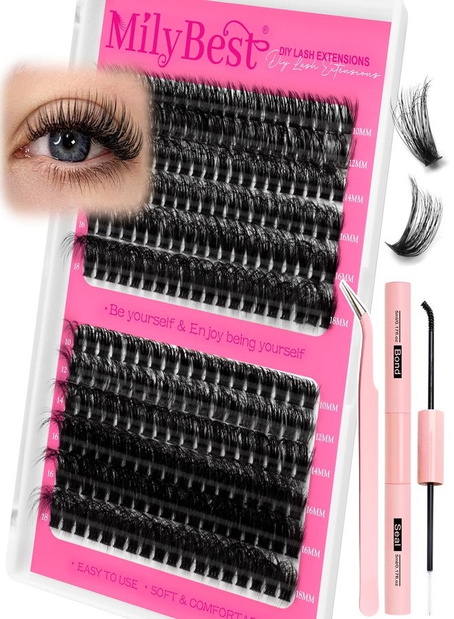 MilyBest Lash Clusters Kit 60D 80D Fluff Cluster Eyelash Extensions 10-18mm Individual Lashes Clusters D Curl Lash Extension Kit, Waterproof Thick Volume Eyelash Clusters with Bond & Seal, Tweezers - Image 1