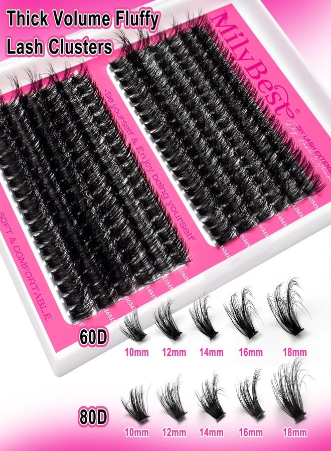 MilyBest Lash Clusters Kit 60D 80D Fluff Cluster Eyelash Extensions 10-18mm Individual Lashes Clusters D Curl Lash Extension Kit, Waterproof Thick Volume Eyelash Clusters with Bond & Seal, Tweezers - Image 3