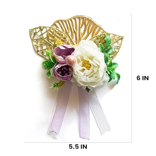 ADIKALA™ Handmade Artificial Mix Peonies Flower with Ginkgo Leave Bunch for Trousseau Packing, Ready to use Flower Brooch Hamper for Decoration, Gift Wrapping Flowers (6, White) - Image 3