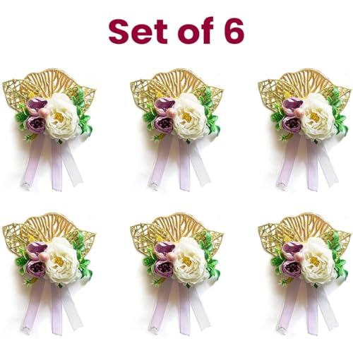 ADIKALA™ Handmade Artificial Mix Peonies Flower with Ginkgo Leave Bunch for Trousseau Packing, Ready to use Flower Brooch Hamper for Decoration, Gift Wrapping Flowers (6, White) - Image 2
