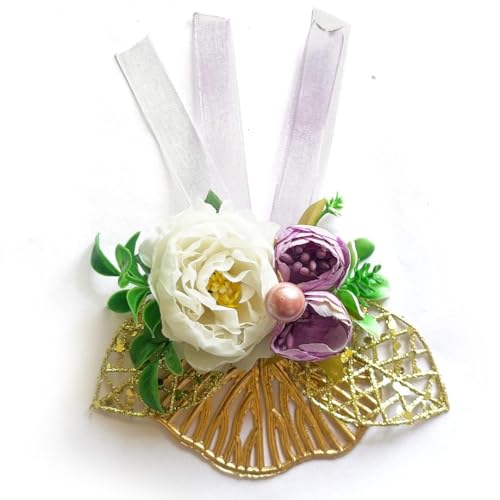 ADIKALA™ Handmade Artificial Mix Peonies Flower with Ginkgo Leave Bunch for Trousseau Packing, Ready to use Flower Brooch Hamper for Decoration, Gift Wrapping Flowers (6, White) - Image 5