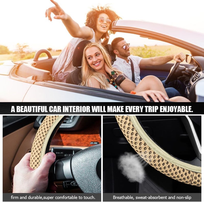 Lyxheth Elastic Stretch Steering Wheel Cover, Car Steering Wheel Protector, Universal 15 Inch Auto Steering Wheel Cover, Microfiber Breathable Ice Silk Steering Wheel Accessories for Most Cars (Beige) - Image 4