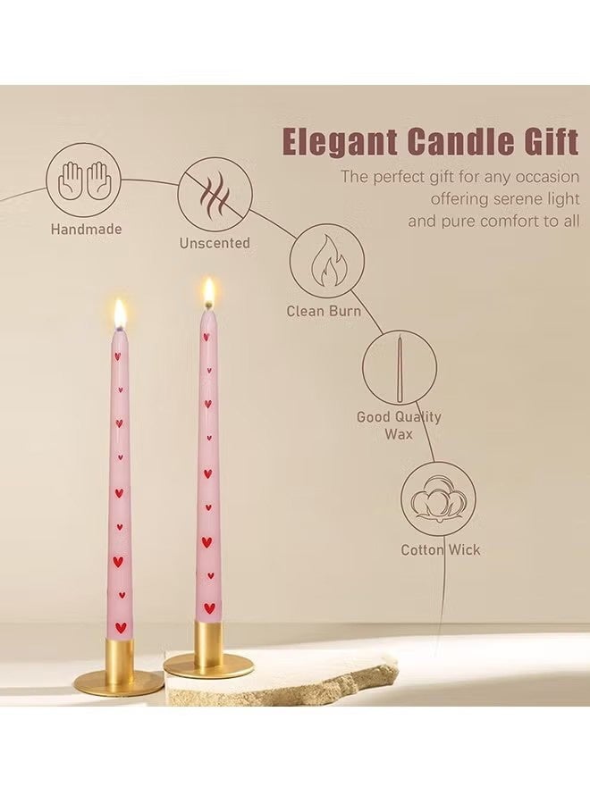 YJ Set of 2 Pretty Pink Little Heart Taper Candles 10 Inch Handmade Drip Candle Unscented Colorful Decorative Candlesticks for Party Holiday Dinner Table Wedding Gift Home Decor - Image 5