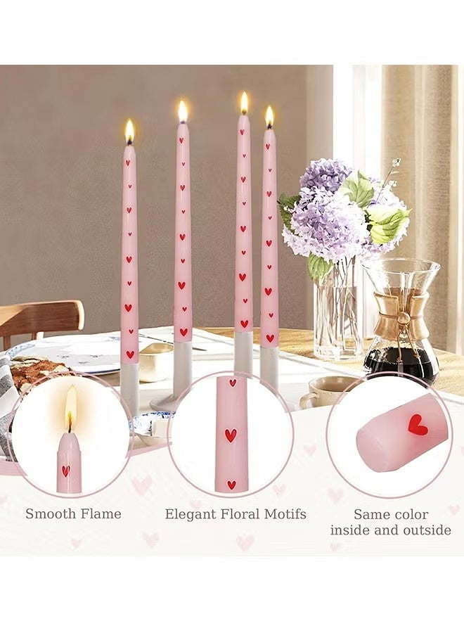 YJ Set of 2 Pretty Pink Little Heart Taper Candles 10 Inch Handmade Drip Candle Unscented Colorful Decorative Candlesticks for Party Holiday Dinner Table Wedding Gift Home Decor - Image 2