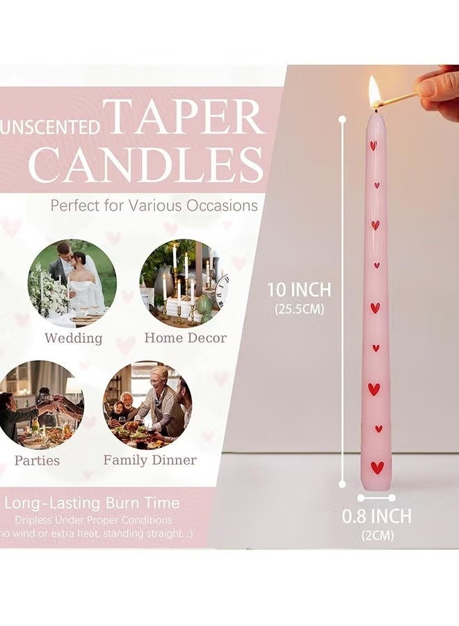 YJ Set of 2 Pretty Pink Little Heart Taper Candles 10 Inch Handmade Drip Candle Unscented Colorful Decorative Candlesticks for Party Holiday Dinner Table Wedding Gift Home Decor - Image 3