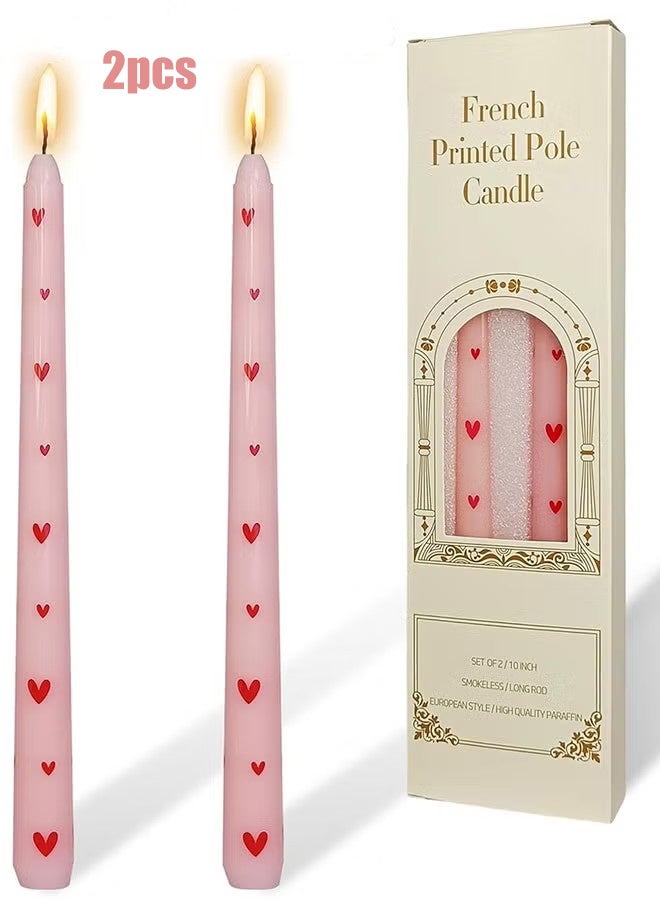 YJ Set of 2 Pretty Pink Little Heart Taper Candles 10 Inch Handmade Drip Candle Unscented Colorful Decorative Candlesticks for Party Holiday Dinner Table Wedding Gift Home Decor - Image 1