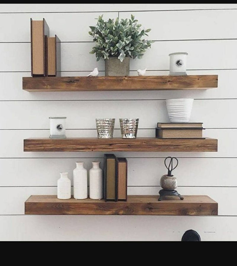 Md Decor sheesham Wood Floating Shelf | Solid Wood, Hard Wax Oiled | Handmade | Wooden Wall Decor Book Shelf/Floating Wall Shelf/ (Set of 3) - Image 1