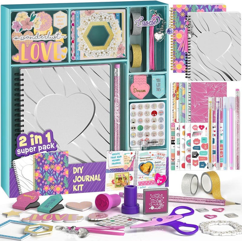 ONE TO FOUR Globally trusted affordable quality 2-Pack DIY Journal Kit - Gifts for Girls Ages 8 9 10 11 12 13 14 Year Old - Cool Birthday Gifts Ideas for Girls - Art & Crafts for Tween Kid - Teen Girl Trendy Stuff - Scrapbook & Diary Supplies Set Quick available purchase options - Image 1