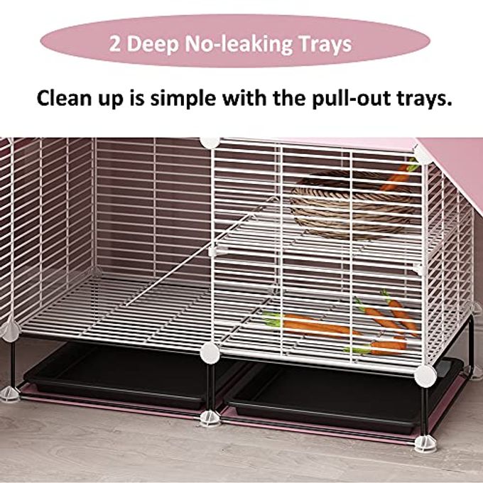 rayihni 2-Story Small Rabbit Cage Indoor Bunny Hutch With 2 Deep Pull-Out Trays And Urine Guard, Guinea Pig Cage Metal Wire Netting Villa, Small Animals House For Ferret, Chinchilla, Hedgehog - Image 3