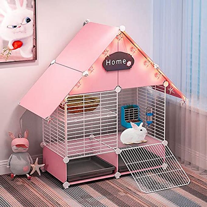 rayihni 2-Story Small Rabbit Cage Indoor Bunny Hutch With 2 Deep Pull-Out Trays And Urine Guard, Guinea Pig Cage Metal Wire Netting Villa, Small Animals House For Ferret, Chinchilla, Hedgehog - Image 4