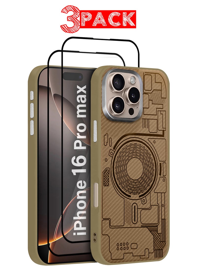 CATANES Protective Case Cover Shockproof Back Cover with Screen Protectors for Apple iPhone 16 Pro Max - Brown - Image 1