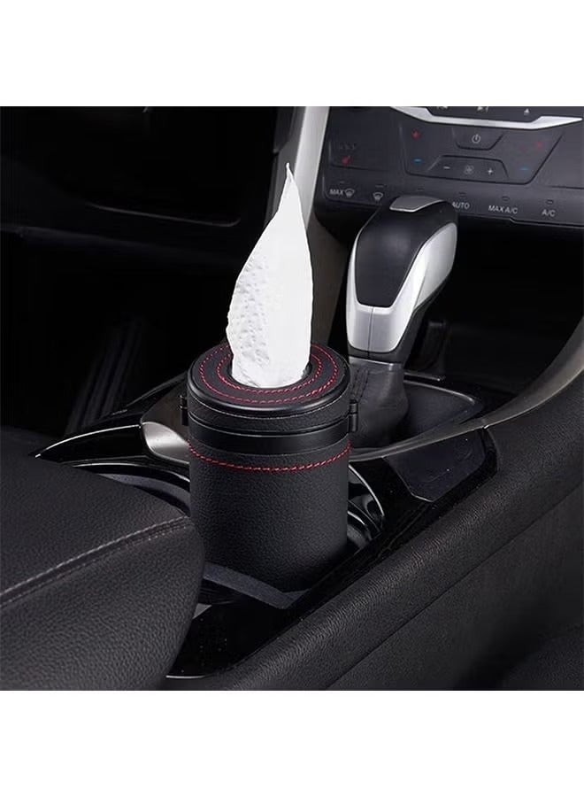 صندوق مناديل السيارة صندوق مناديل أسطواني Pu حاوية مناديل دائرية جلدية لحامل أكواب السيارة - Image 4