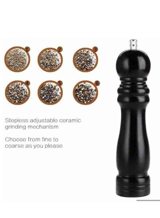 A traditional refillable salt or pepper grinder with an adjustable mechanism, featuring a classic black pepper mill design. Perfect for adding freshly ground seasoning to your meals with ease and style. - Image 2