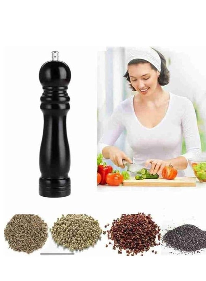 A traditional refillable salt or pepper grinder with an adjustable mechanism, featuring a classic black pepper mill design. Perfect for adding freshly ground seasoning to your meals with ease and style. - Image 3