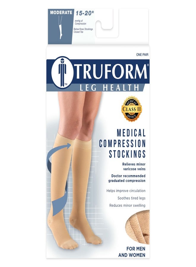 ترو فورم جوارب ضغط Truform للرجال والنساء، ضغط 15-20 مم زئبق، طول يصل إلى الركبة، أصابع مغلقة، بيج، مقاس كبير - Image 4