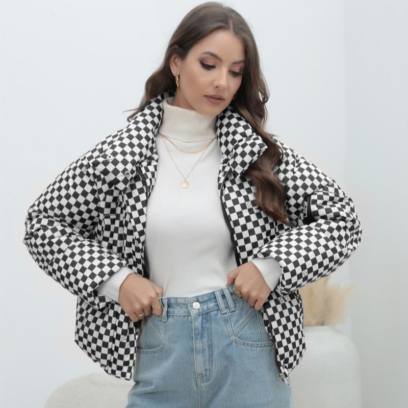 Coat Plaid plus size Women's Coat Bread Clothing Warm Down Cotton-padded Jacket Women's Cotton-padded Coat