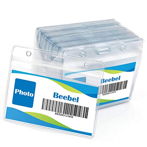 Beebel Lanyard with Waterproof ID Card Holder 50Pcs Clear Plastic Horizontal Name Tags Badge ID Card Holders and 54Pcs Lanyards with Swivel J Hook (Gray) - Image 5