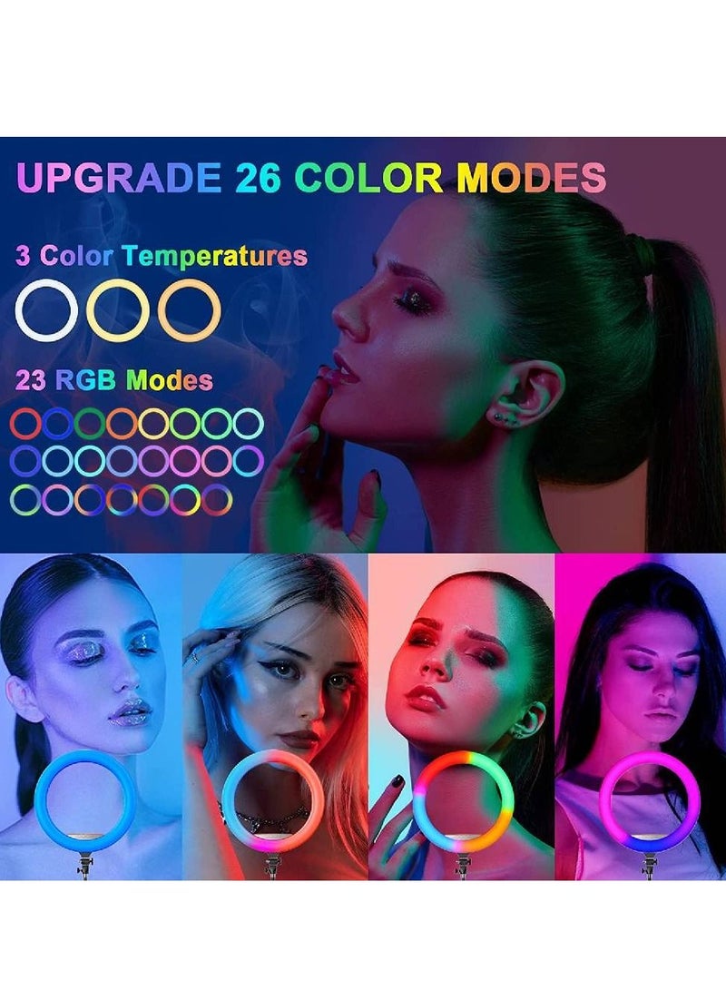 مصباح حلقة RGB مقاس 18 بوصة مع حامل ثلاثي القوائم لكاميرا الهاتف iPad Selfie Live Stream YouTube TikTok Video Shooting أفضل إضاءة في الغلاف الجوي الدائري (18 بوصة) - Image 3