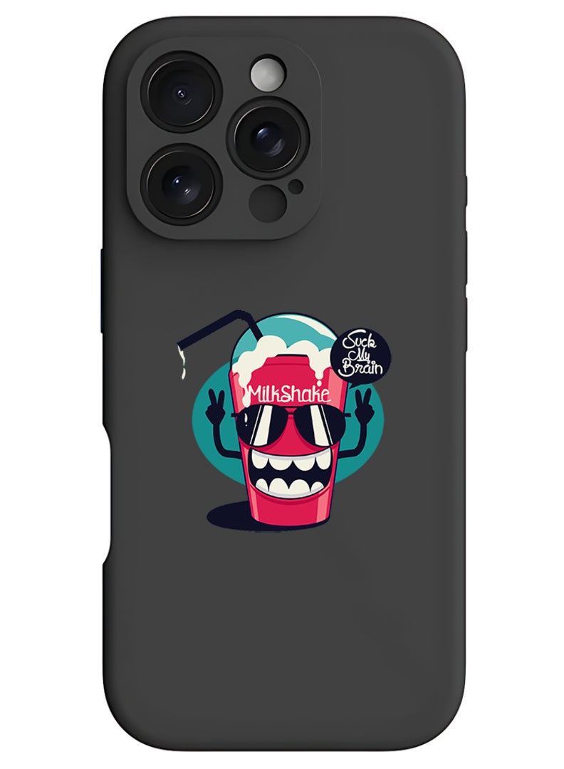 Theodor iPhone 16 Pro Black Protective Slim Fit Case Liquid Silicone Cover with Full Body Protection Anti-Scratch Shockproof Case For iPhone - Brain Milkshake - Image 1