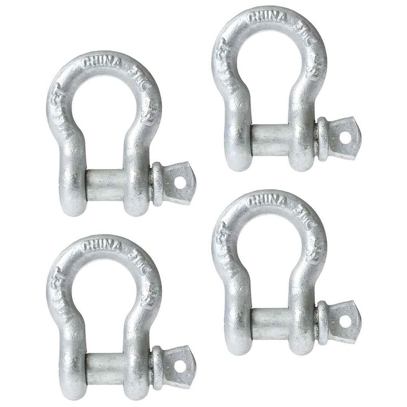 5/8 Inch Galvanized Screw Pin Anchor Shackles in a 4 Pack - Each with a 3.25 Ton Capacity