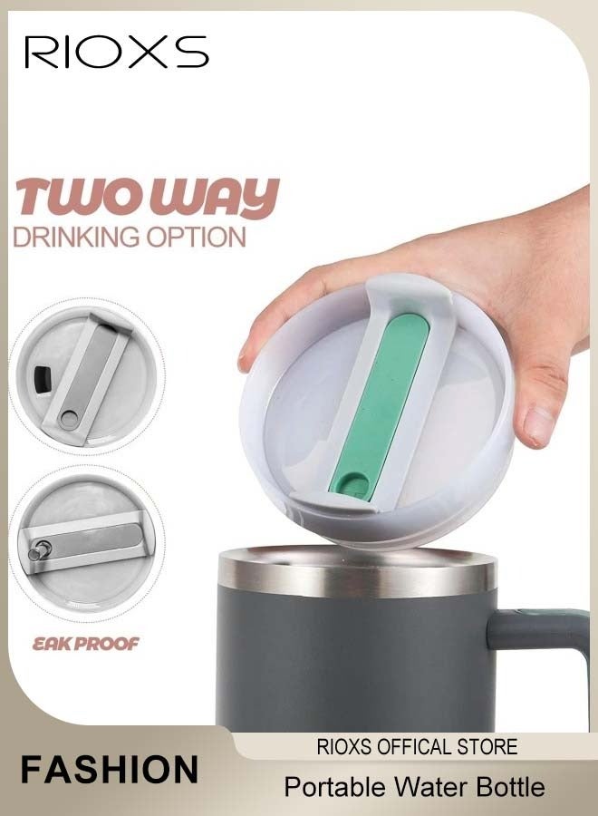 RIOXS 40oz Tumbler With Handle And Straw, Double Wall Vacuum Water Bottle, Reusable Stainless Steel Insulated Tumbler For Home/ Office/ Car/ Camping, Travel Mug Cupholder, Keep Hot/Cold For Hours, Leak Proof Cup-Grey Water Bottle  - Image 4