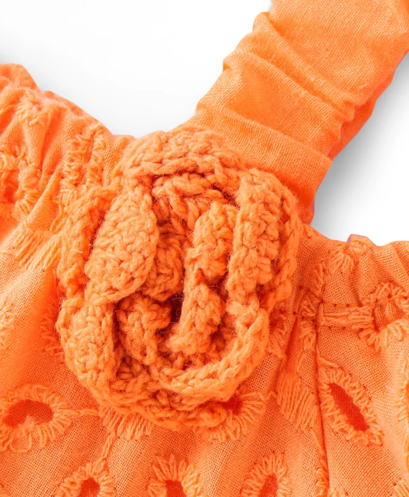 babyhug Babyhug Cotton Half Sleeve Schiffli Top With Bow Applique - Orange
