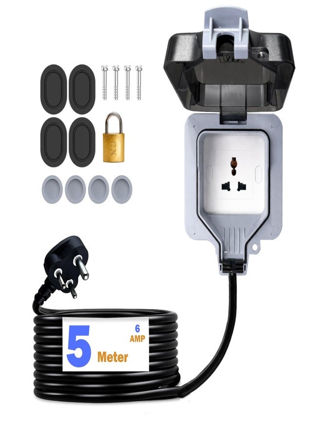 MX Outdoor Waterproof Outlet Box with 5m Extension Cord, IP66 Weatherproof Single 13A 250V Universal Socket, Lockable Cover, Wall-Mount Power Extension for Garden, Patio, Balcony - Image 1