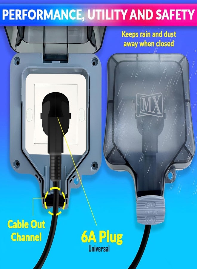 MX Outdoor Waterproof Outlet Box with 5m Extension Cord, IP66 Weatherproof Single 13A 250V Universal Socket, Lockable Cover, Wall-Mount Power Extension for Garden, Patio, Balcony - Image 2