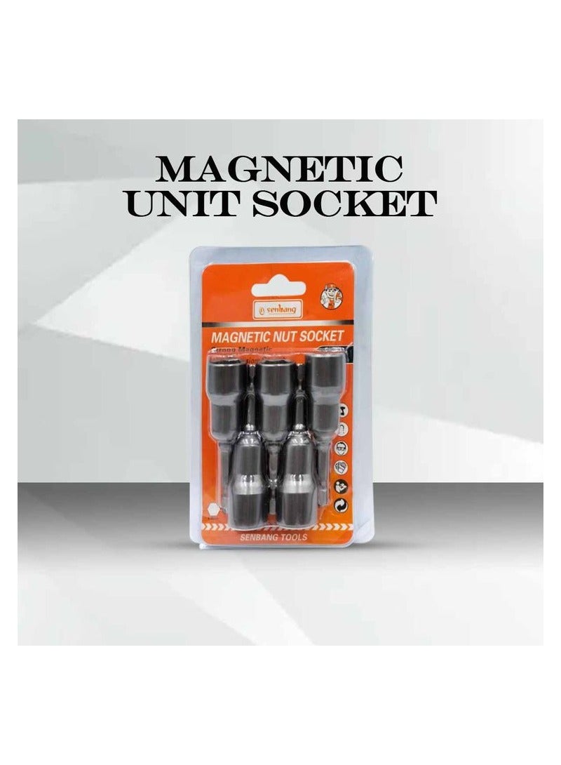 Senbang 13mm Drill Nut Socket, Magnetic Nut Socket For Drill, Strong Magnetic - Chromium-vanadium (CRV) 5 Pcs Set - Image 1
