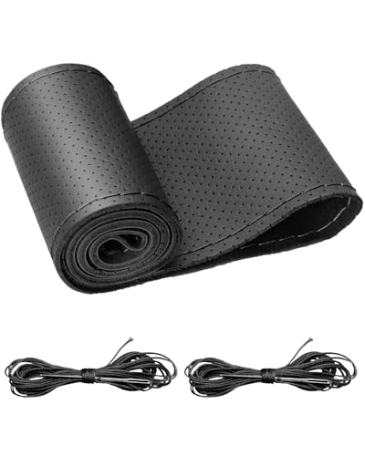BELINOUS Universal Leather Car Steering Wheel Cover Stitch On Wrap Size M4 Black - Image 1